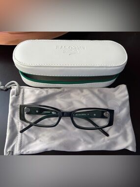 Lacoste Black Eyeglasses with White Case and Green Trim